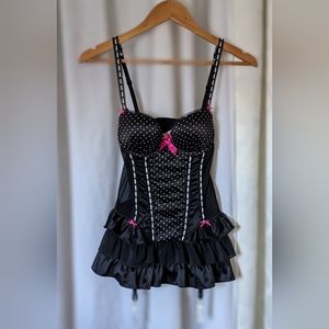La Senza - Fitted Babydoll Black/Pink/Dots (XS)